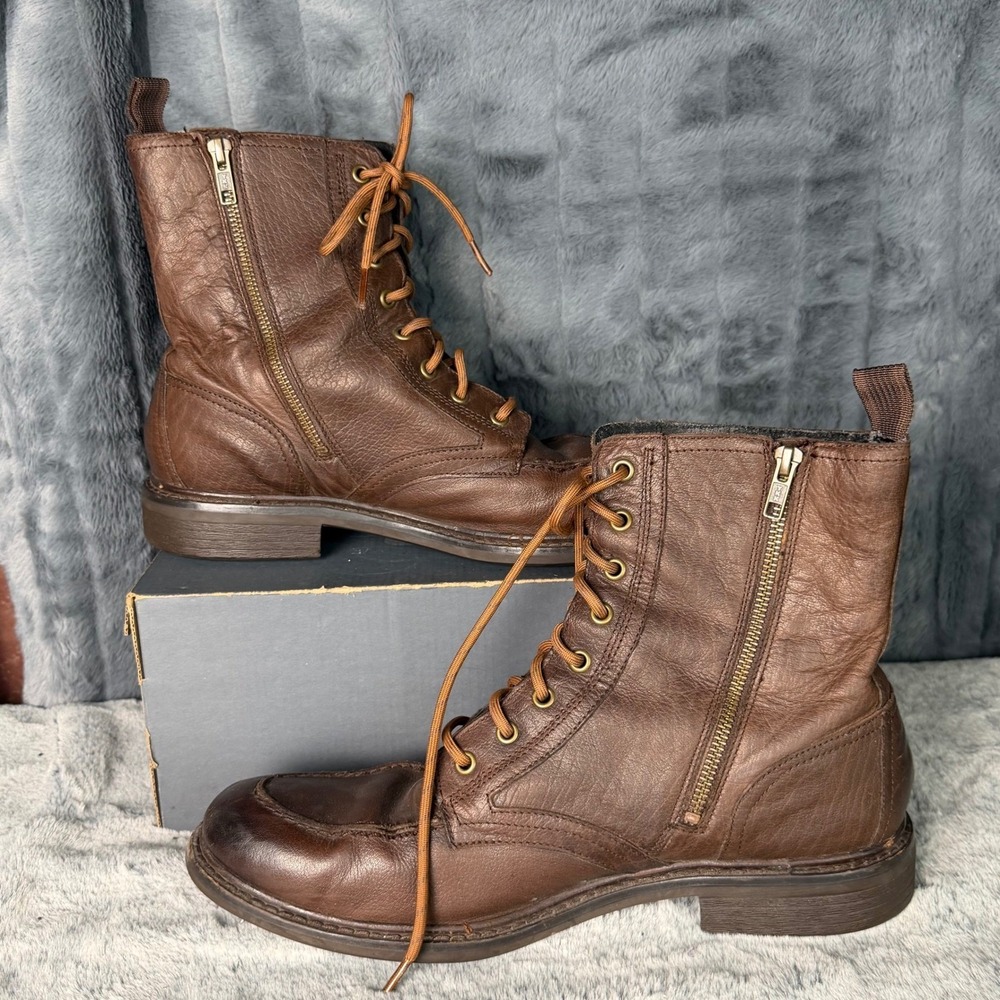 Cole Haan Mens Brown Leather Moc Toe Side Zip Combat Boots C20279 Size 10 M - Picture 2 of 8